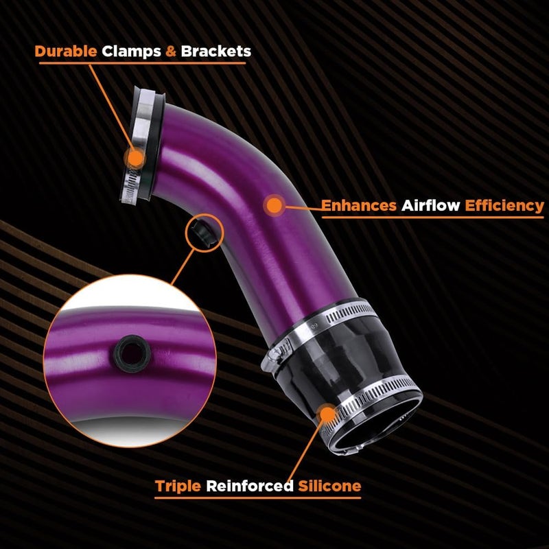 BARTOO 3 Inch Cold Air Intake Filter Pipe Curve Pipe, Aluminum Air Intake Elbow for Car Truck Turbo Piping, Purple - Image 3